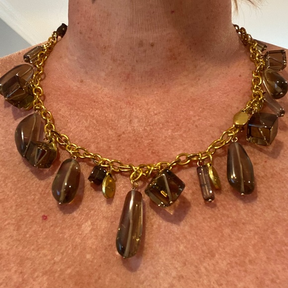Gold-Toned Charm Necklace with Translucent Smoky Brown Beads - Picture 2 of 7